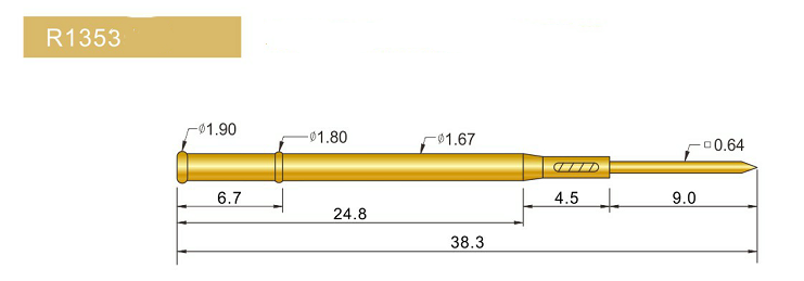 R1353-W探針套管、1.67mm測試針、總長38.3mm、彈簧針套管圖片、測試針套管圖片、頂針套管圖片、探針套管圖片